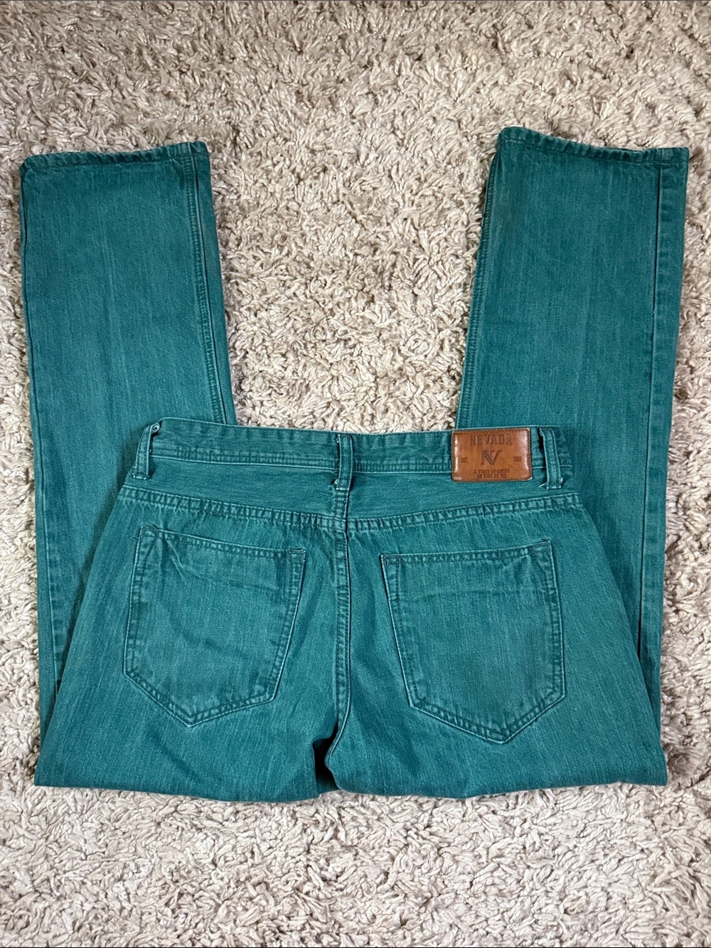 Vintage Nevada Teal Green Denim Jeans Straight Leg Unisex Size 33 x 32